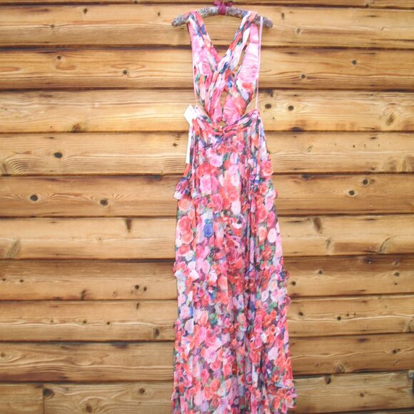 Mac Duggal 68076  Womens Ruffle Cut Out Sleeveless Floral Gown Dress - Picture 12 of 15